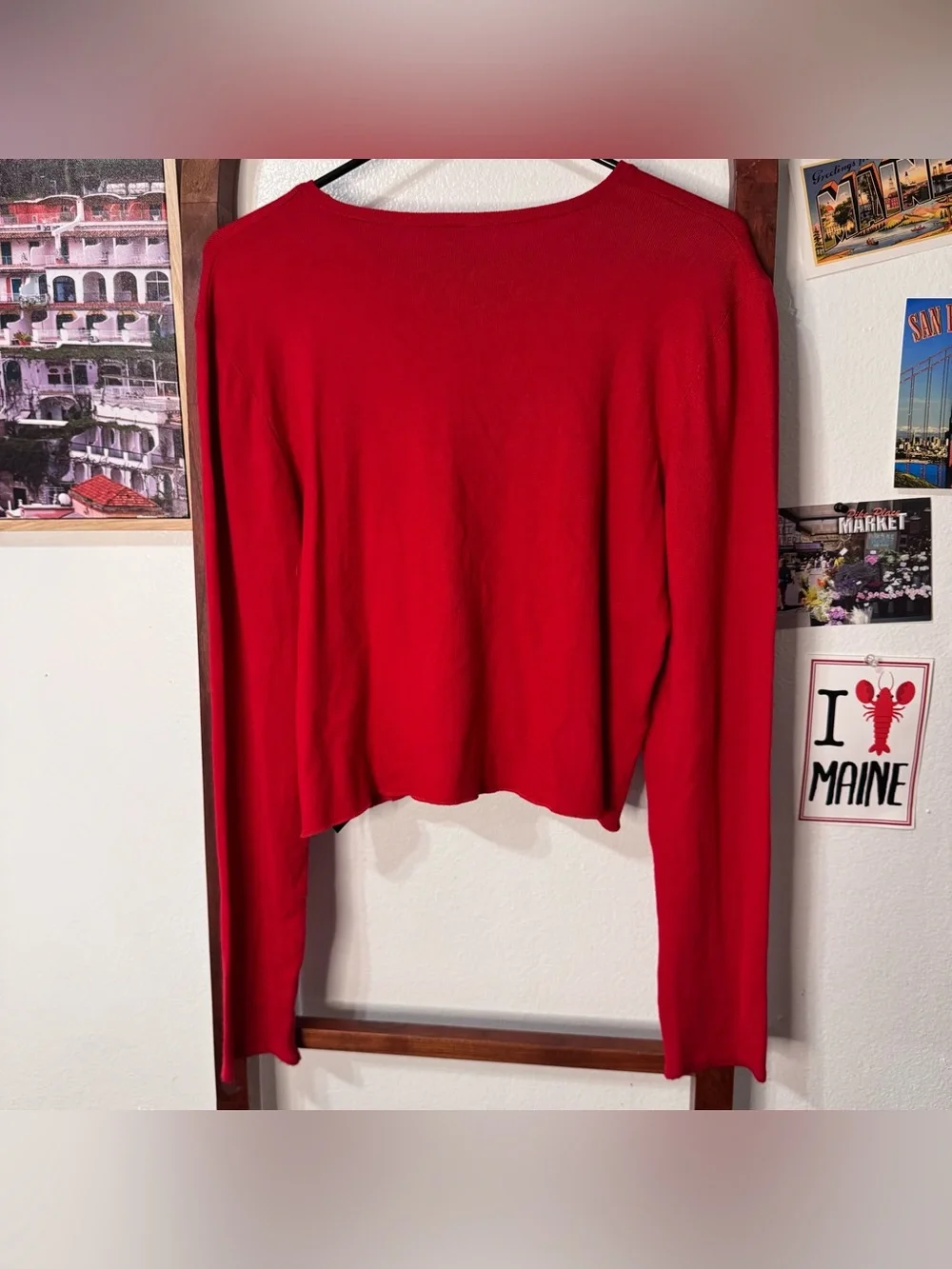 Anthropologie Twisted Cut-Out Sweater Red Knit Viscose Keyhole Long Sleeve Top
